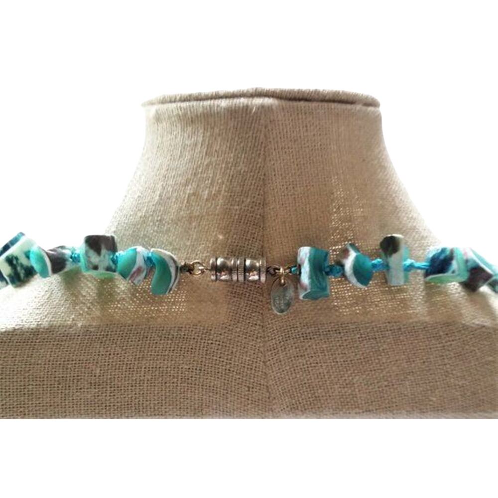 Les Bernard Shell Beaded Necklace Turquoise Blue White Boho Artisan MOP 32" - Picture 7 of 9